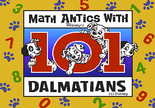 Math Antics with Disney's 101 Dalmatians title screen for Sega Pico